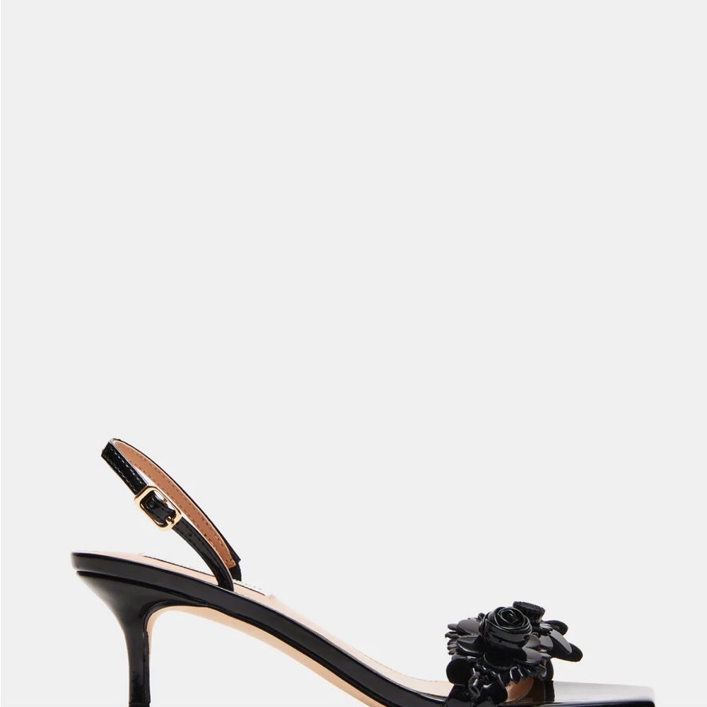 Steve Madden Black Patent Slingback Heeled Sandals with Floral Applique - Picture 4 of 5